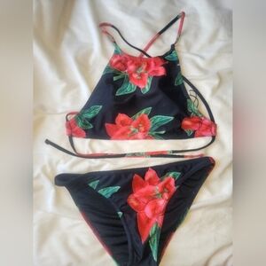 BEAUTIFUL‎ Floral High Neck Strappy Back Bikini Set